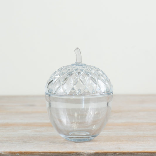 Glass Acorn Storage Pot 15cm – Autumn Decorative Treat Jar, Clear Glass Lidded Container for Seasonal Table Displays