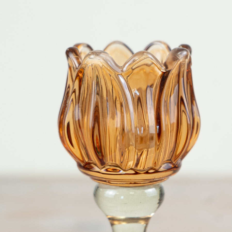 Tulip Glass Candle Holder 19cm – Tall Clear Tealight Lantern, Elegant Home Decor for Dining & Ambient Lighting