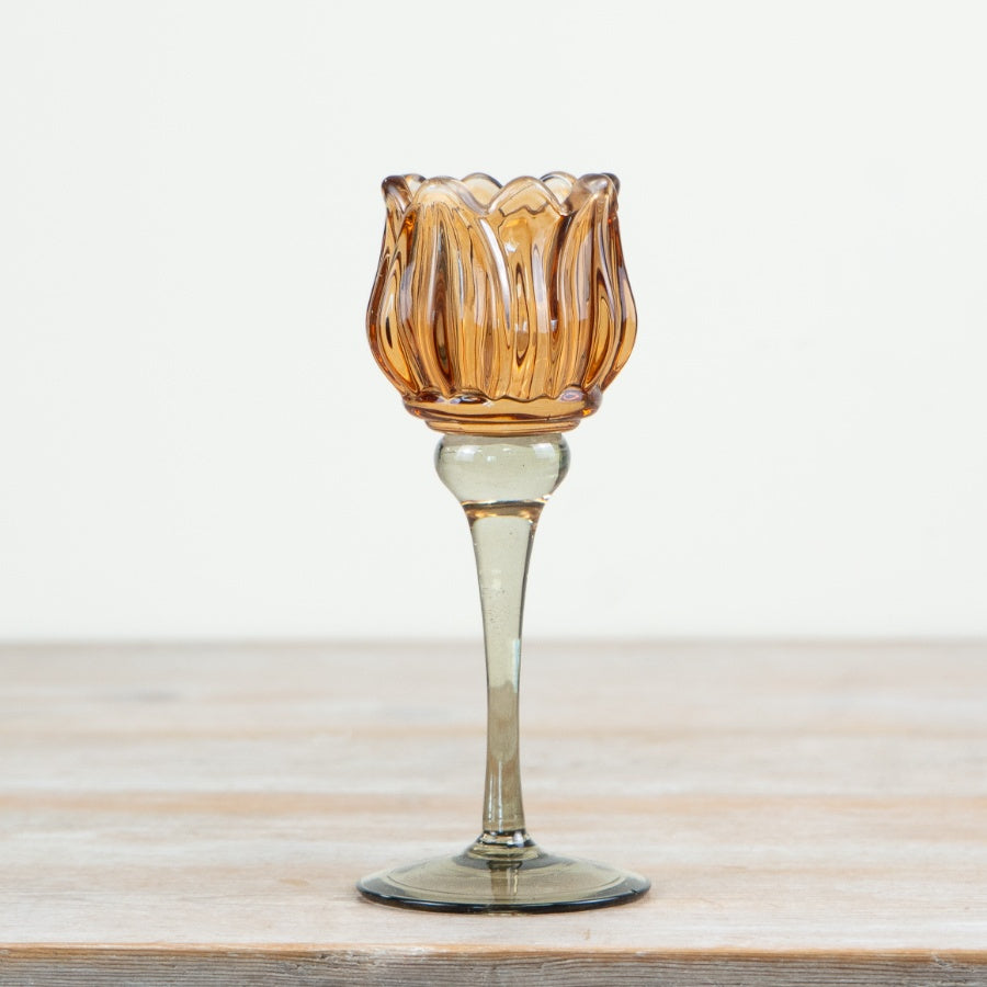 Tulip Glass Candle Holder 19cm – Tall Clear Tealight Lantern, Elegant Home Decor for Dining & Ambient Lighting