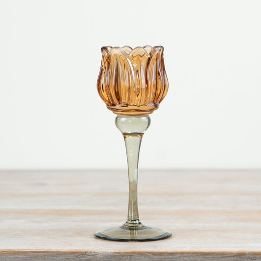 Tulip Glass Candle Holder 19cm – Tall Clear Tealight Lantern, Elegant Home Decor for Dining & Ambient Lighting