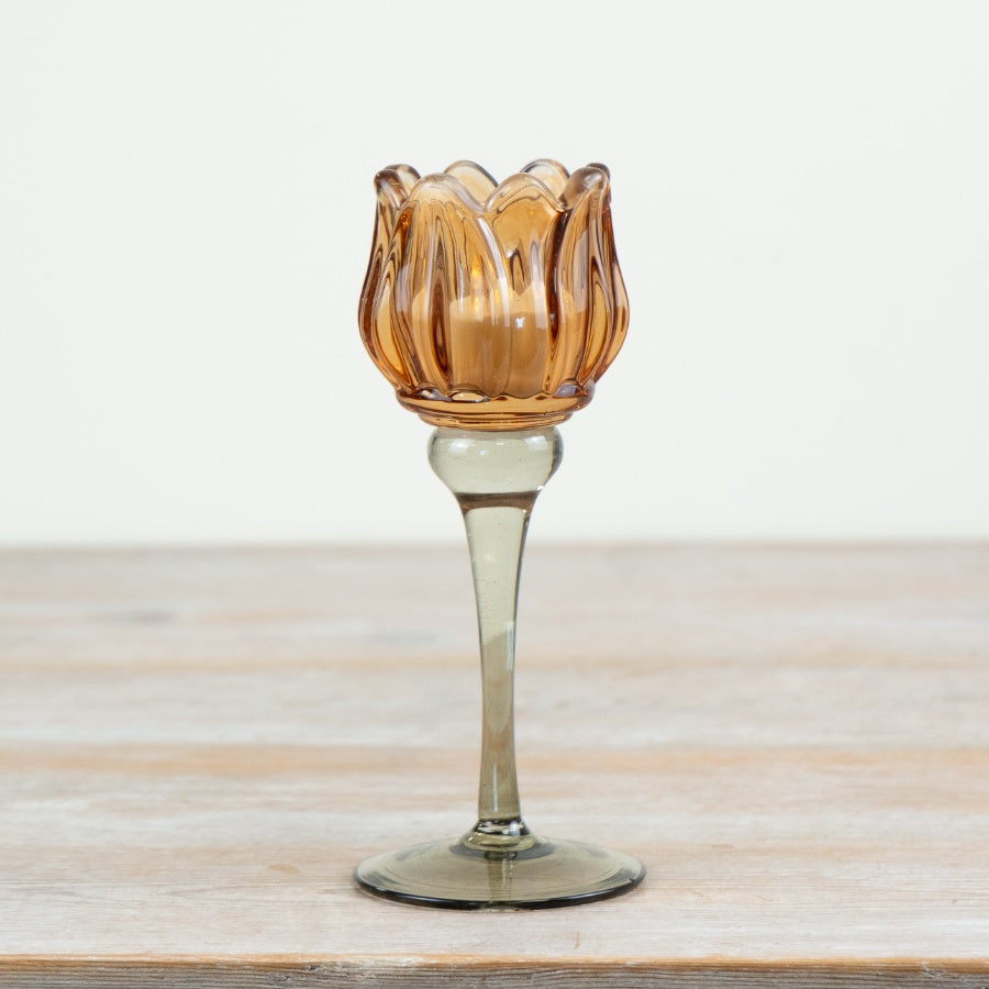Tulip Glass Candle Holder 19cm – Tall Clear Tealight Lantern, Elegant Home Decor for Dining & Ambient Lighting