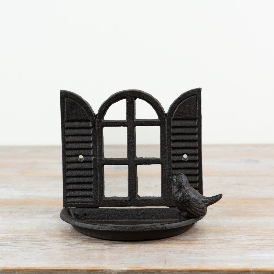 Wall-Hung Bird Feeder – 18cm Rustic Cast Iron Feeder with Window Design, Outdoor Garden Accessory