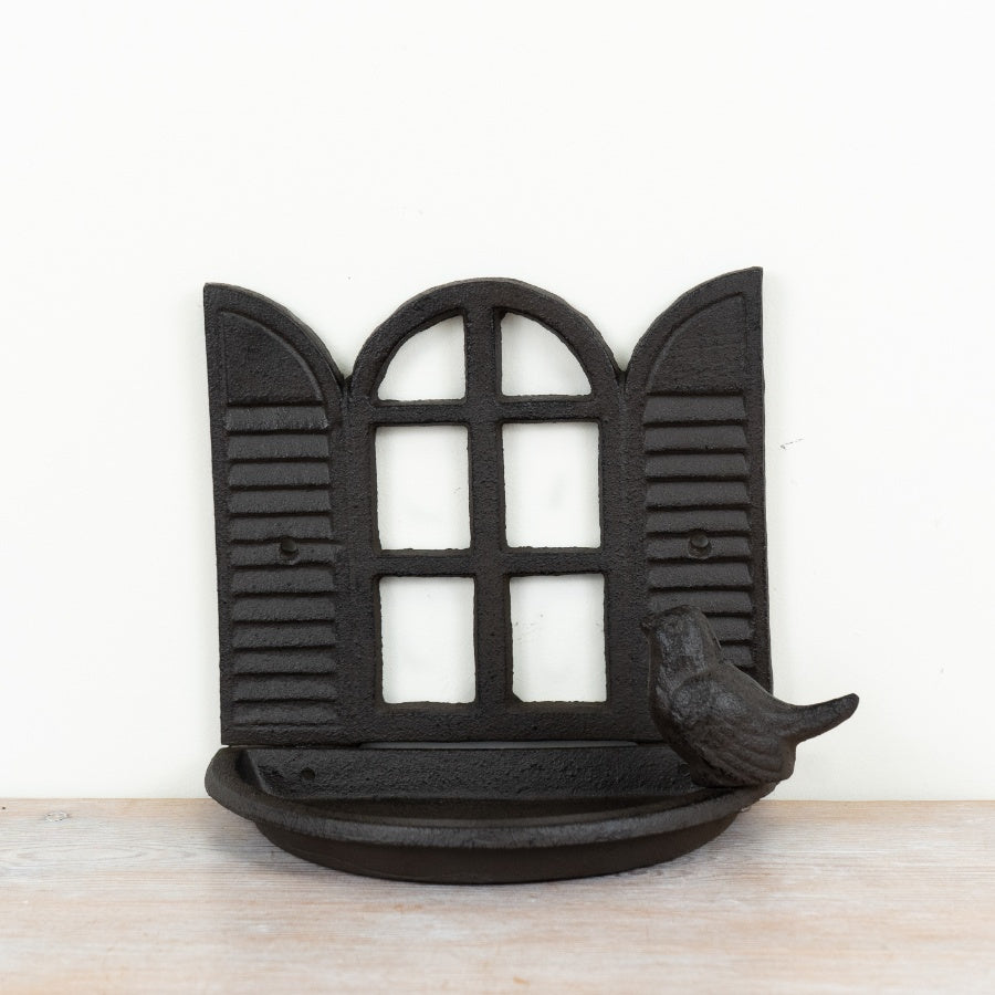 Wall-Hung Bird Feeder – 18cm Rustic Cast Iron Feeder with Window Design, Outdoor Garden Accessory