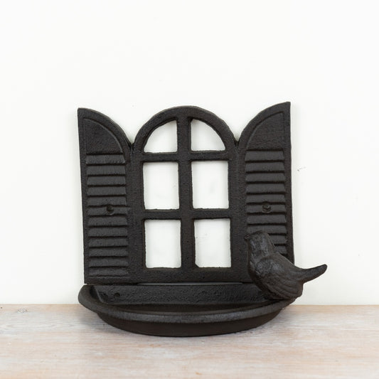 Wall-Hung Bird Feeder – 18cm Rustic Cast Iron Feeder with Window Design, Outdoor Garden Accessory