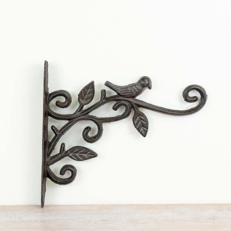 Leaf & Bird Wall Hanger – 24.5cm Cast Iron Decorative Hook for Hanging Baskets, Garden Décor