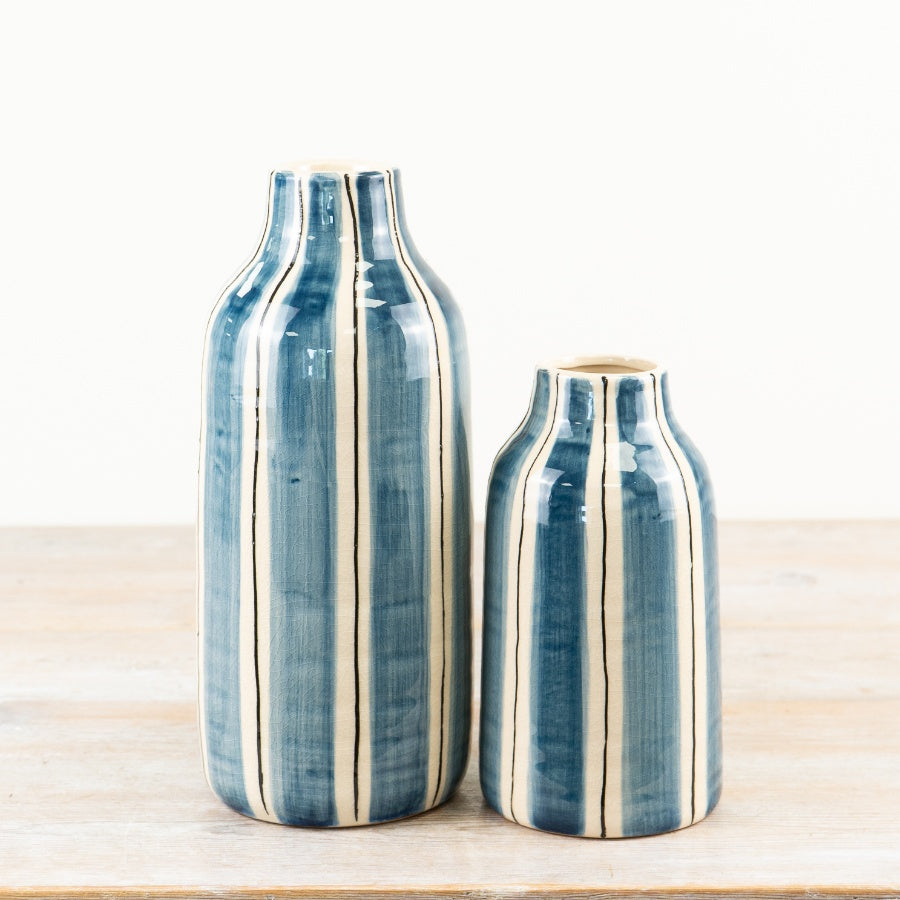 Bottle Striped Vase 30.5cm – Decorative Ceramic Vase with Bold Stripes for Flowers or Home Accent