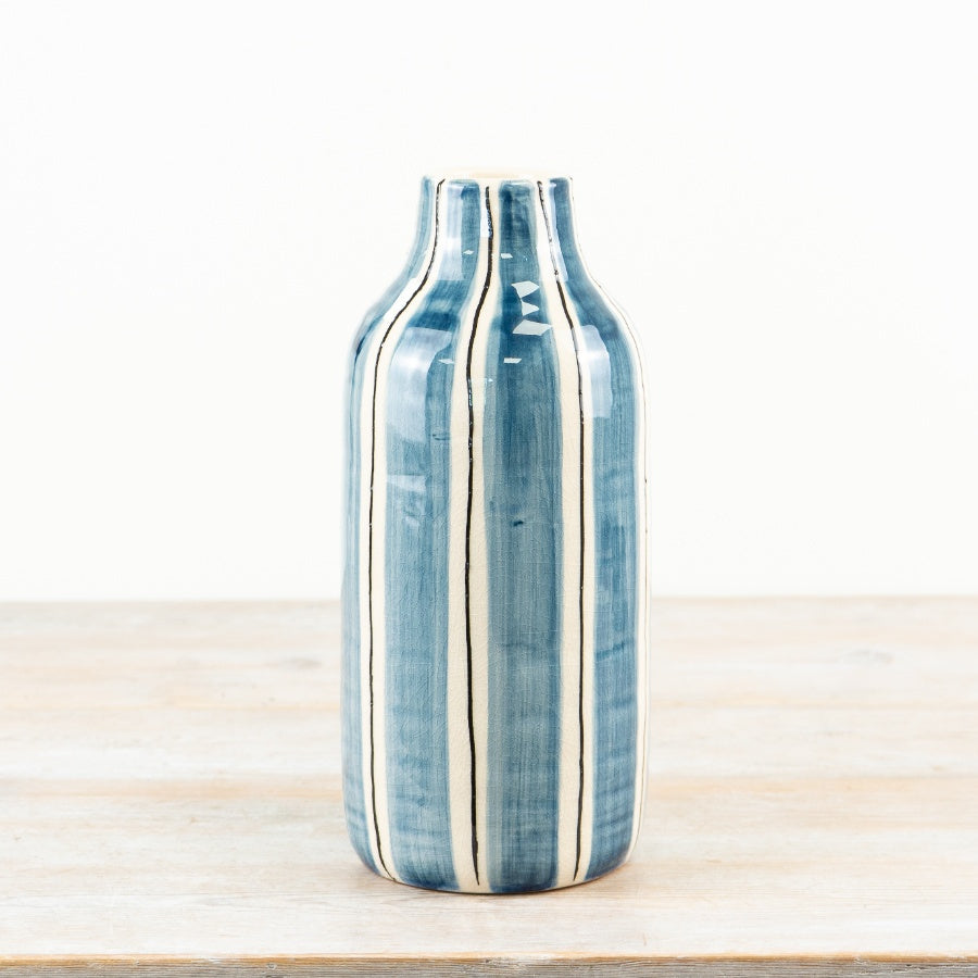 Bottle Striped Vase 30.5cm – Decorative Ceramic Vase with Bold Stripes for Flowers or Home Accent