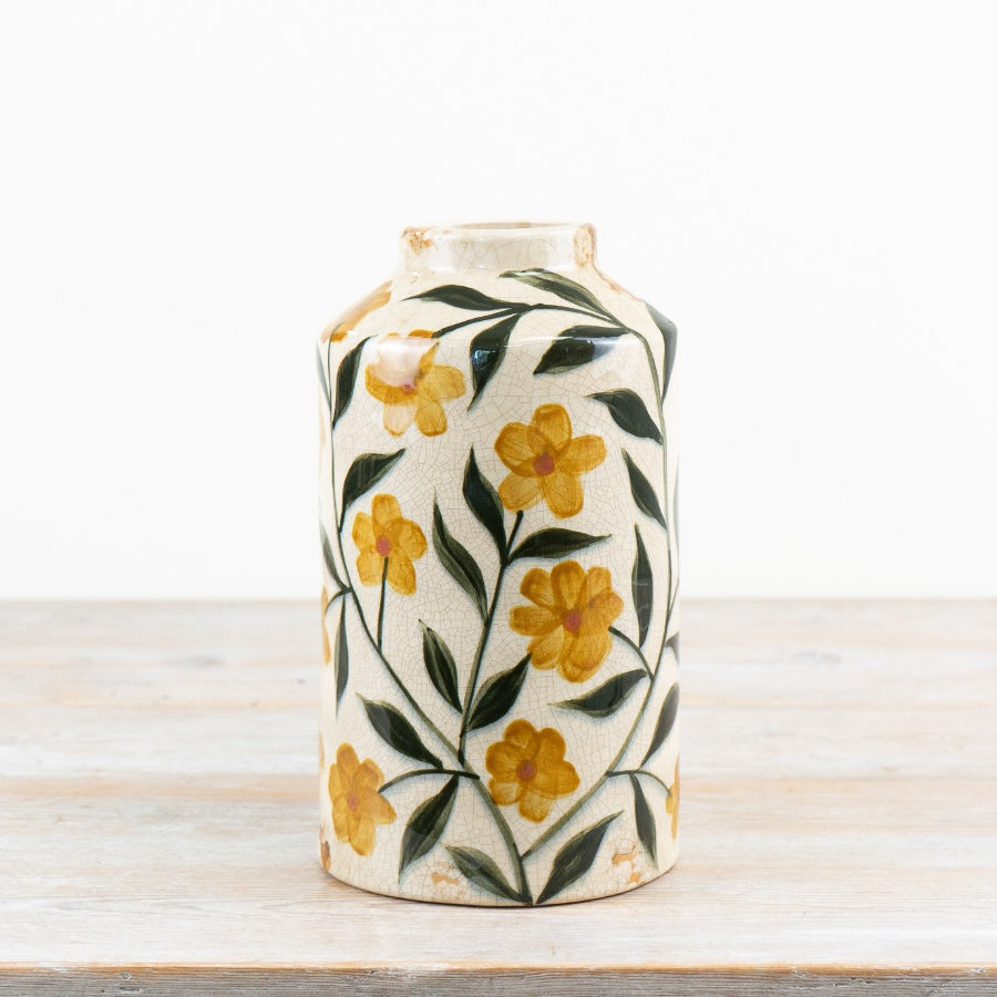 Cream Flower Design Vase 25cm – Elegant Ceramic Floral Vase for Fresh or Artificial Flowers