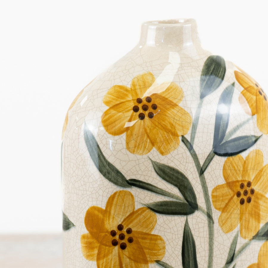Glazed Bottle Top Vase 16cm – Rustic Ceramic Floral Vase with Fluted Neck for Traditional Home Décor