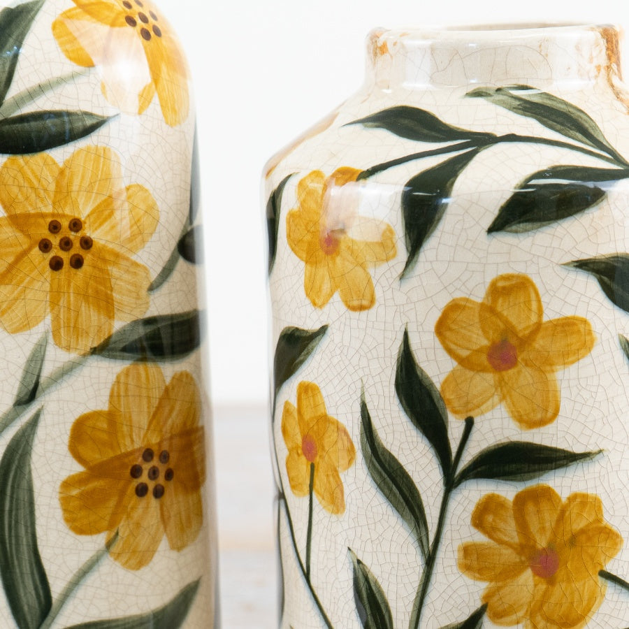 Glazed Bottle Top Vase 16cm – Rustic Ceramic Floral Vase with Fluted Neck for Traditional Home Décor