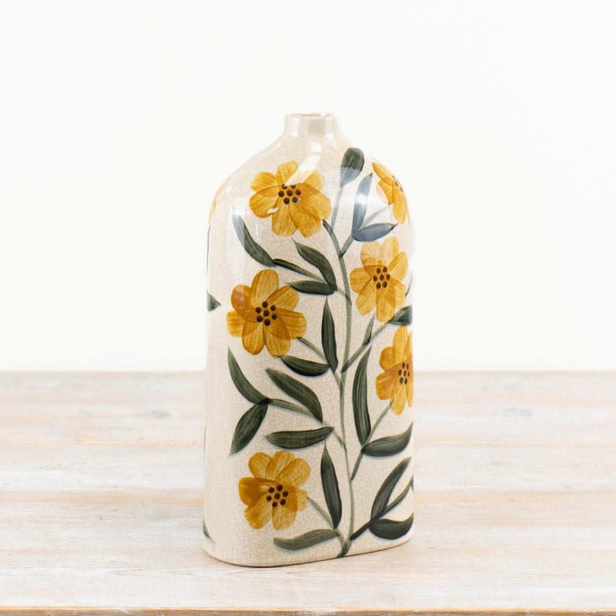 Glazed Bottle Top Vase 16cm – Rustic Ceramic Floral Vase with Fluted Neck for Traditional Home Décor