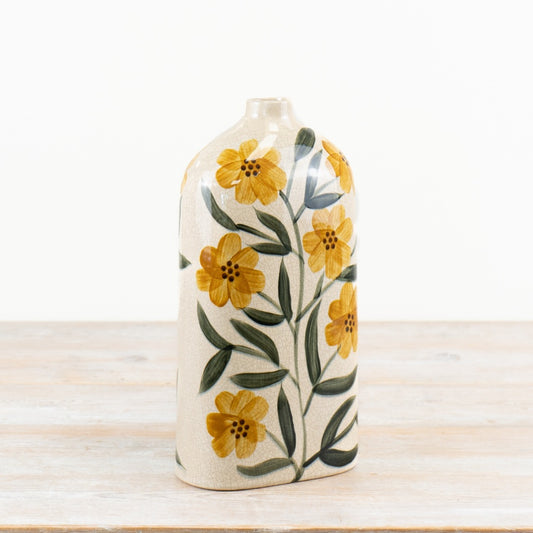 Glazed Bottle Top Vase 16cm – Rustic Ceramic Floral Vase with Fluted Neck for Traditional Home Décor