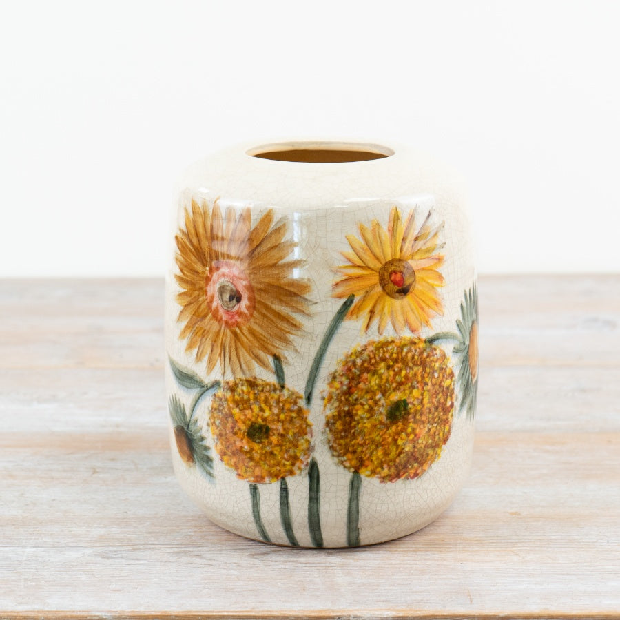 Sunflower Design Vase 20.5cm – Ochre Glazed Ceramic Jug Vase for Fresh Flowers or Home Décor
