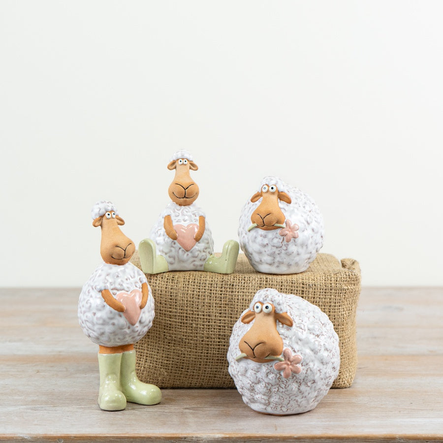 Sitting Sheep Ornament 9.9cm – Spring Pastel Sheep Figurine with Heart & Wellies