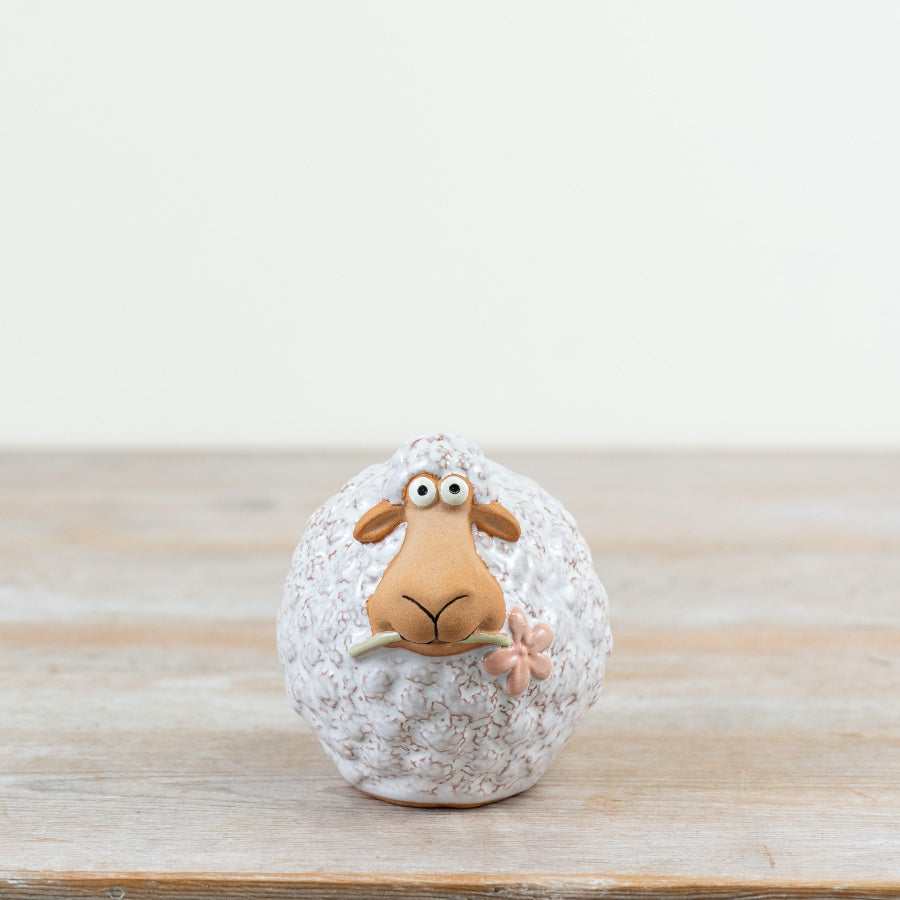 Sheep Ornament with Flower 8.3cm – Cute Countryside Animal Figurine