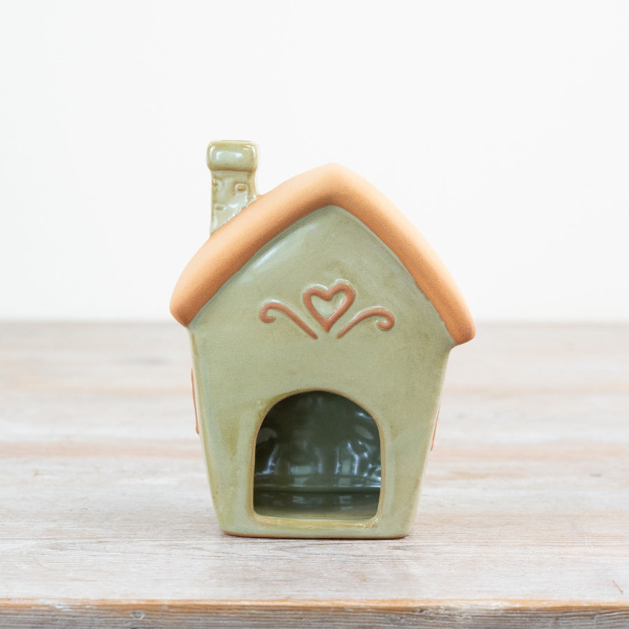 Fairy House Tealight Holder 13.7cm – Pastel Green Whimsical Home Decoration