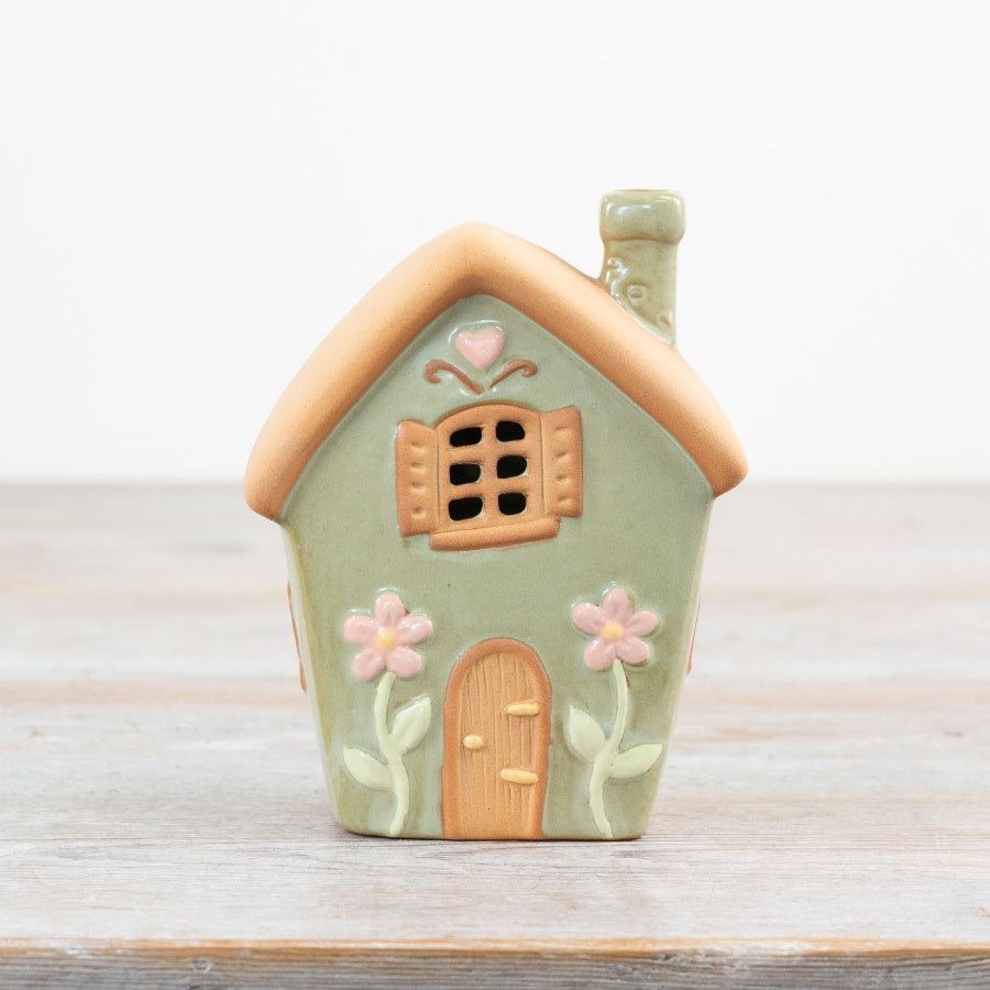 Fairy House Tealight Holder 13.7cm – Pastel Green Whimsical Home Decoration