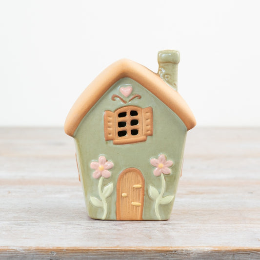 Fairy House Tealight Holder 13.7cm – Pastel Green Whimsical Home Decoration