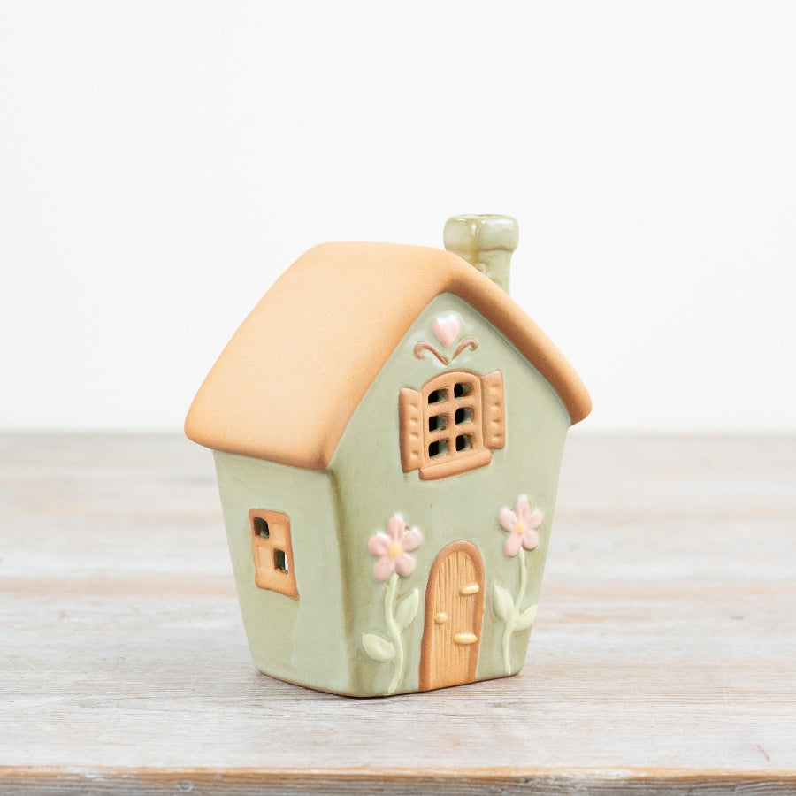 Fairy House Tealight Holder 13.7cm – Pastel Green Whimsical Home Decoration