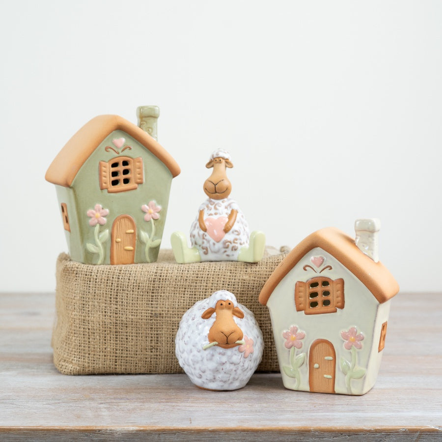 Fairy House Tealight Holder 13.7cm – Pastel Green Whimsical Home Decoration
