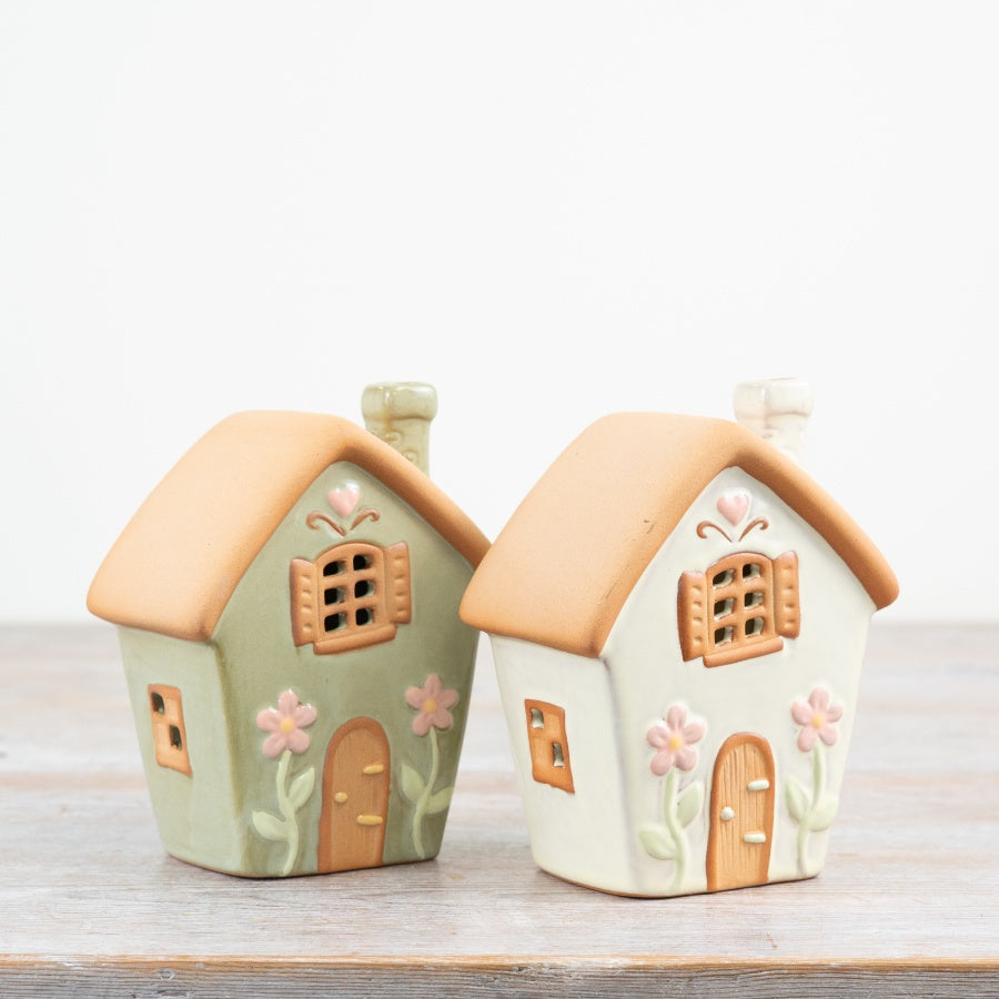 Fairy House Tealight Holder 13.7cm – Pastel Green Whimsical Home Decoration