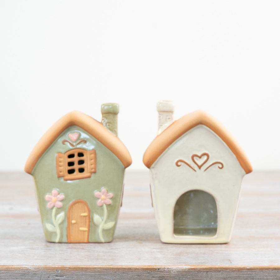 Fairy House Tealight Holder 13.7cm – Pastel Green Whimsical Home Decoration