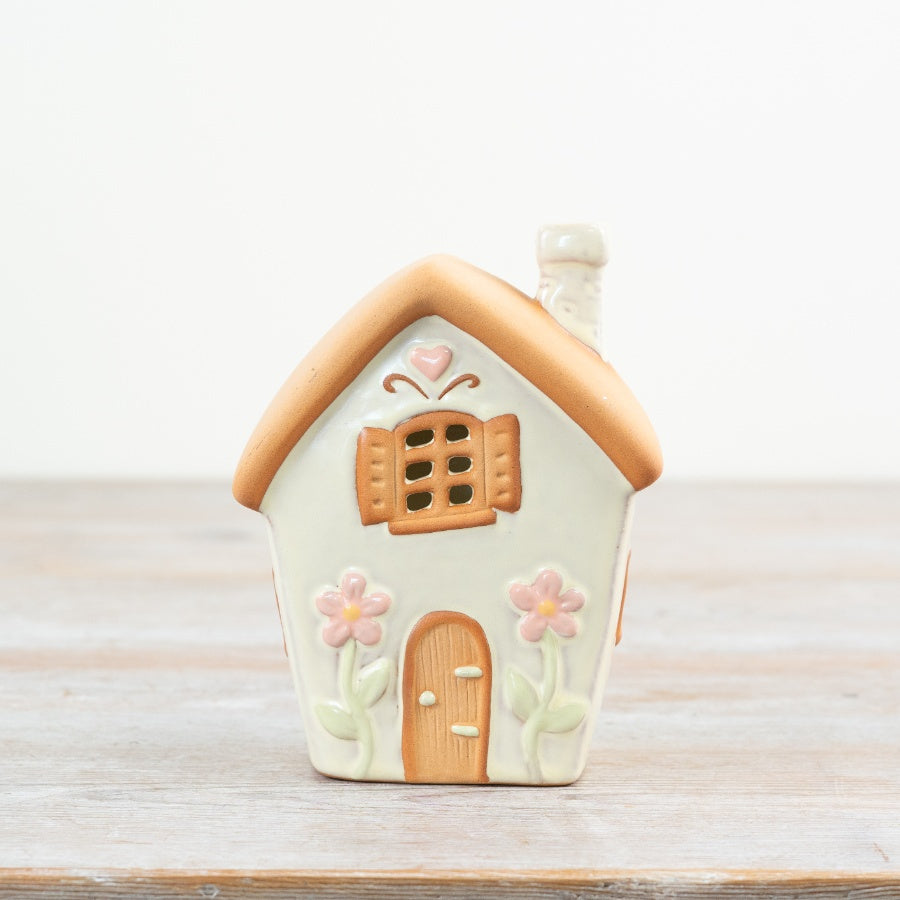 Pastel Green Fairy House Tealight Holder 13.7cm – Whimsical Ceramic Candle House, Cottagecore Home Décor Accent