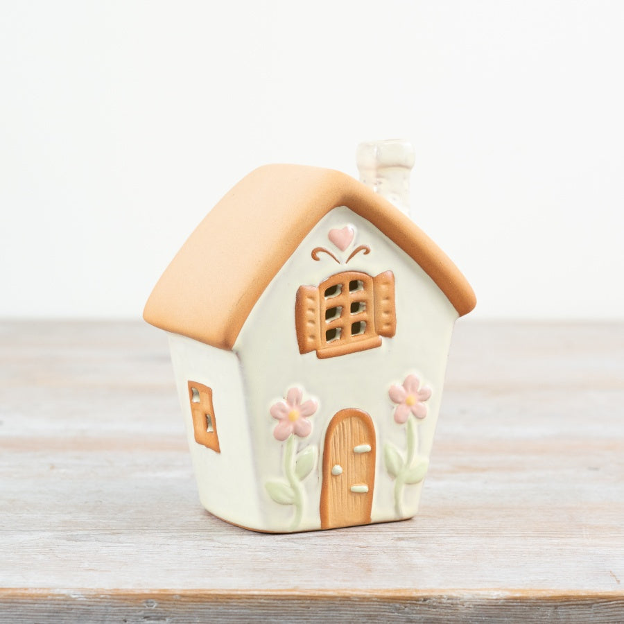 Pastel Green Fairy House Tealight Holder 13.7cm – Whimsical Ceramic Candle House, Cottagecore Home Décor Accent