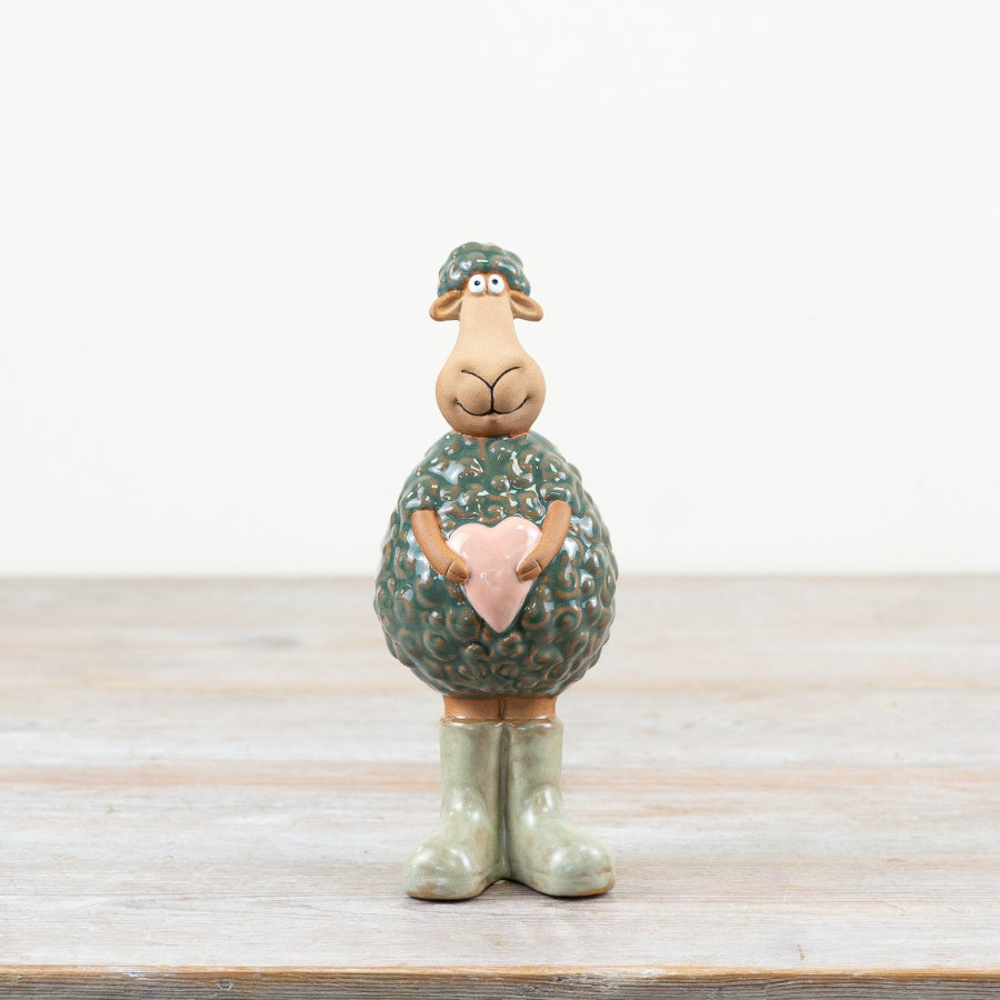 Standing Sheep Ornament with Pink Heart, 18cm