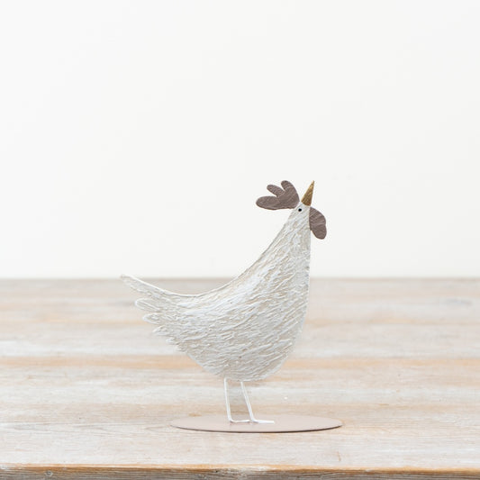 Textured Cockerel Ornament 10cm – Metal Farmhouse Rooster Decor, Rustic Countryside Home Accent for Shelf Display