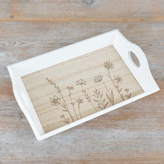 Easter Bunny Wooden Serving Tray 23cm – Decorative Spring Tray with Floral Design, Rustic Display for Treats & Table Styling