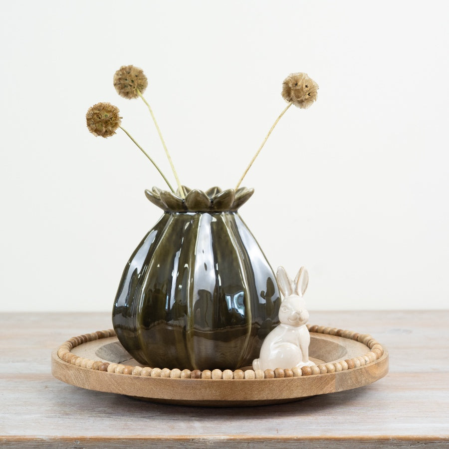 Green Poppy Bud Vase 11cm – Small Ceramic Flower Vase, Rustic & Modern Home Décor Accent