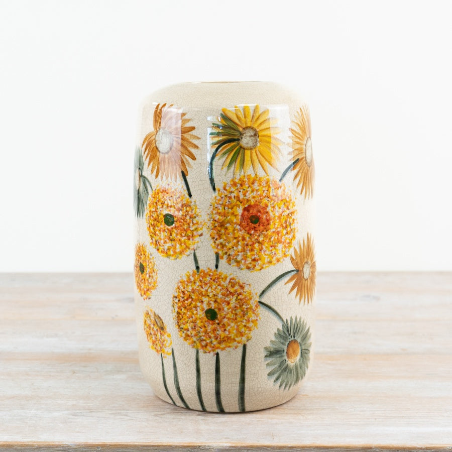 Sunflower Ceramic Vase 30.5cm – Orange Glazed Vase with Dandelion Design for Flowers & Home Décor