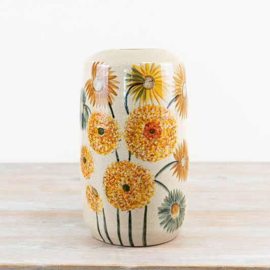 Sunflower Ceramic Vase 30.5cm – Orange Glazed Vase with Dandelion Design for Flowers & Home Décor