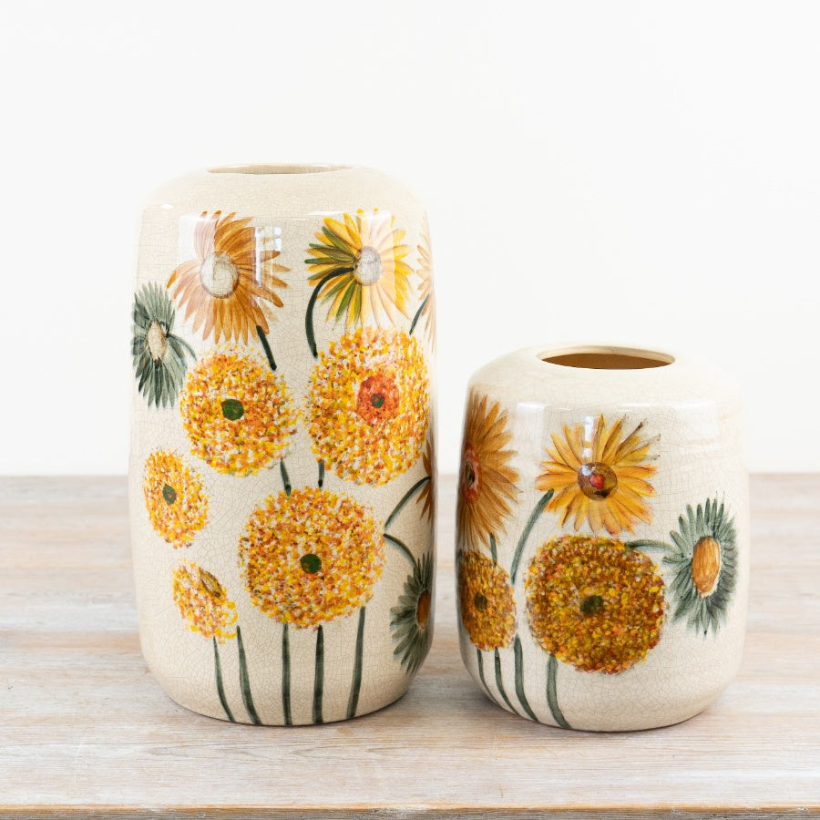 Sunflower Ceramic Vase 30.5cm – Orange Glazed Vase with Dandelion Design for Flowers & Home Décor