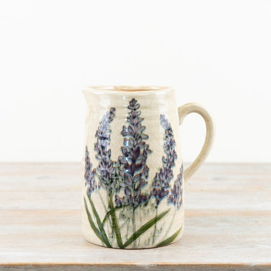 Lavender Ceramic Vase Jug 19.5cm – Decorative Flower Vase with Vintage Lavender Design
