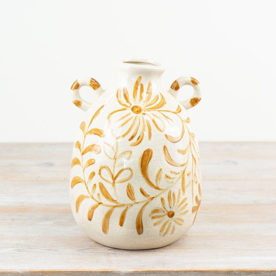 Double-Handled Vase 24cm – Ceramic Yellow Floral Vase with Classic Timeless Design for Home Décor