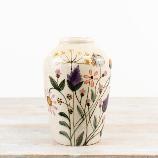Wild Flower Vase 25cm – Vintage Tall Ceramic Vase with Hand-Painted Purple Floral Design