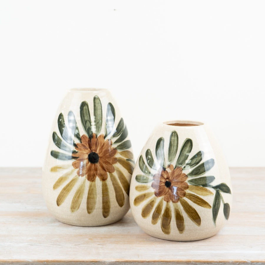 Painted Ceramic Vase 25.5cm – Yellow & Green Floral Glazed Vase | Decorative Flower Vase for Home Décor
