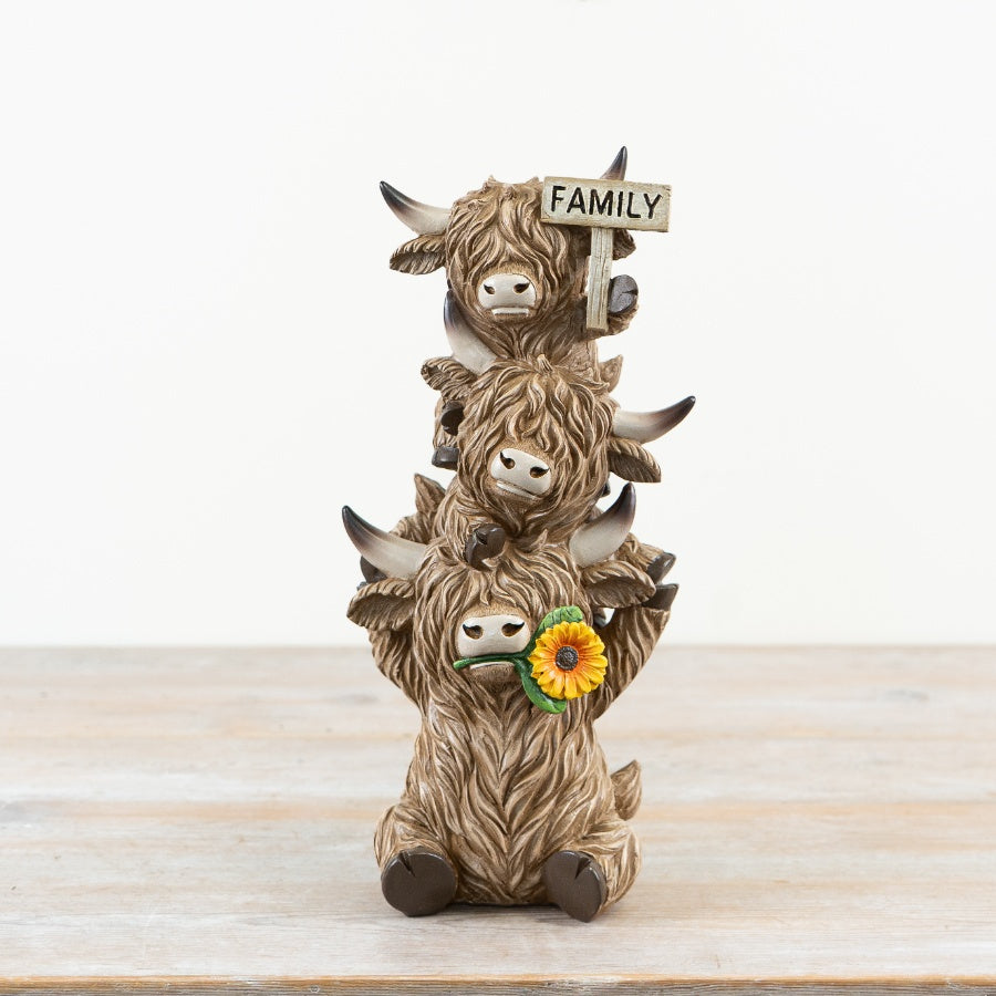 Trio Highland Cow Family Plaque 32.5cm – Rustic Farm Animal Decorative Wall Ornament
