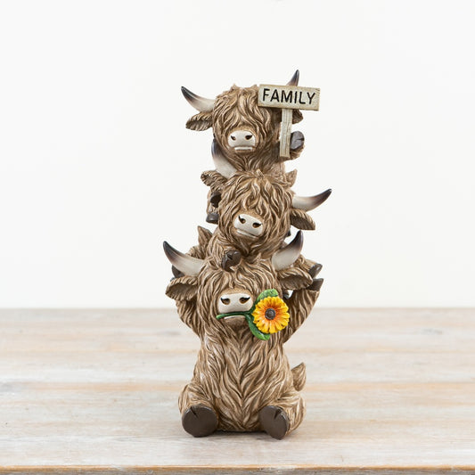 Trio Highland Cow Family Plaque 32.5cm – Rustic Farm Animal Decorative Wall Ornament