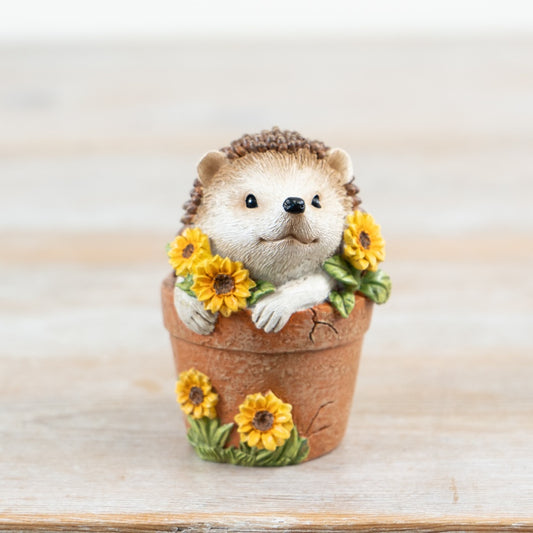 Hedgehog in Plant Pot Ornament 8cm – Cute Spring Garden Decorative Figurine