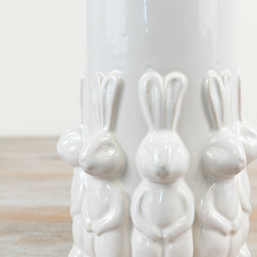 Easter Rabbit Vase 20.5cm – White Glazed Ceramic Spring Bunny Flower Vase