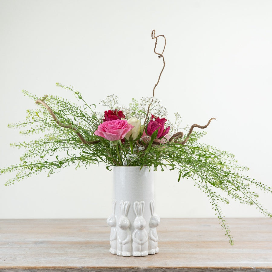 Easter Rabbit Vase 20.5cm – White Glazed Ceramic Spring Bunny Flower Vase