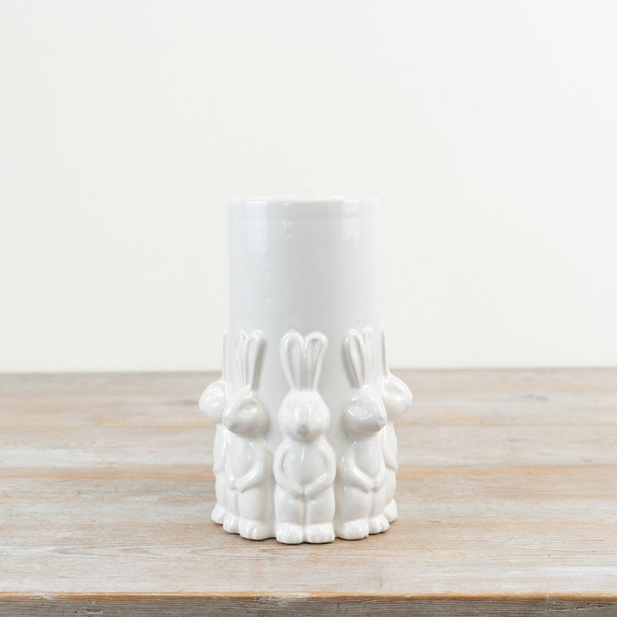 Easter Rabbit Vase 20.5cm – White Glazed Ceramic Spring Bunny Flower Vase