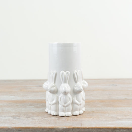 Easter Rabbit Vase 20.5cm – White Glazed Ceramic Spring Bunny Flower Vase