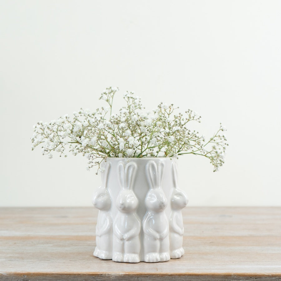 White Bunny Vase 13.7cm – Easter Rabbit Ceramic Vase for Spring Table Décor