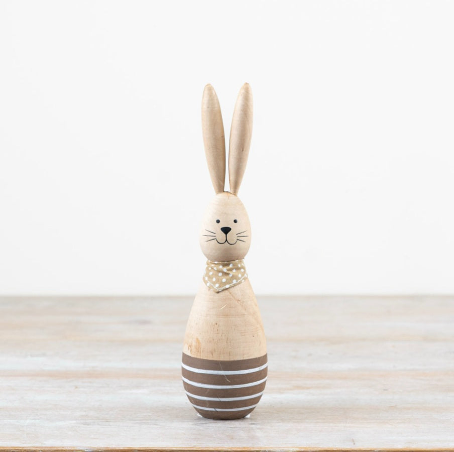 Wooden Polkadot Rabbit 18.5cm – Rustic Bunny Ornament with Scarf, Spring Easter Home Decor Accent