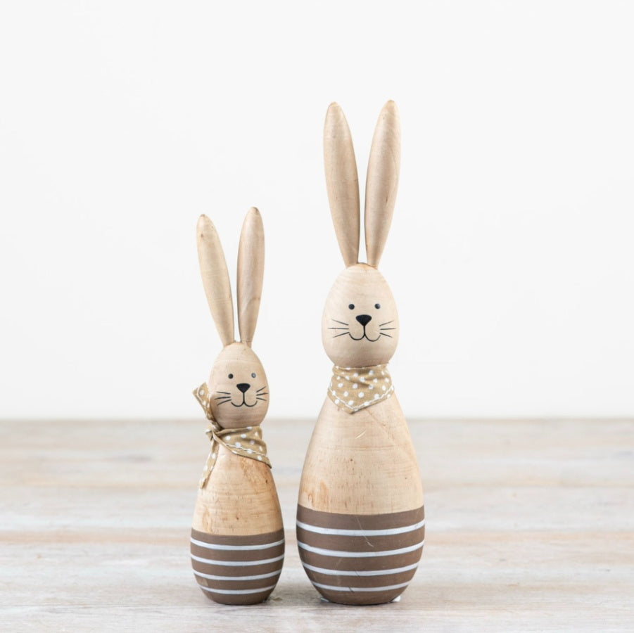Wooden Polkadot Rabbit 18.5cm – Rustic Bunny Ornament with Scarf, Spring Easter Home Decor Accent