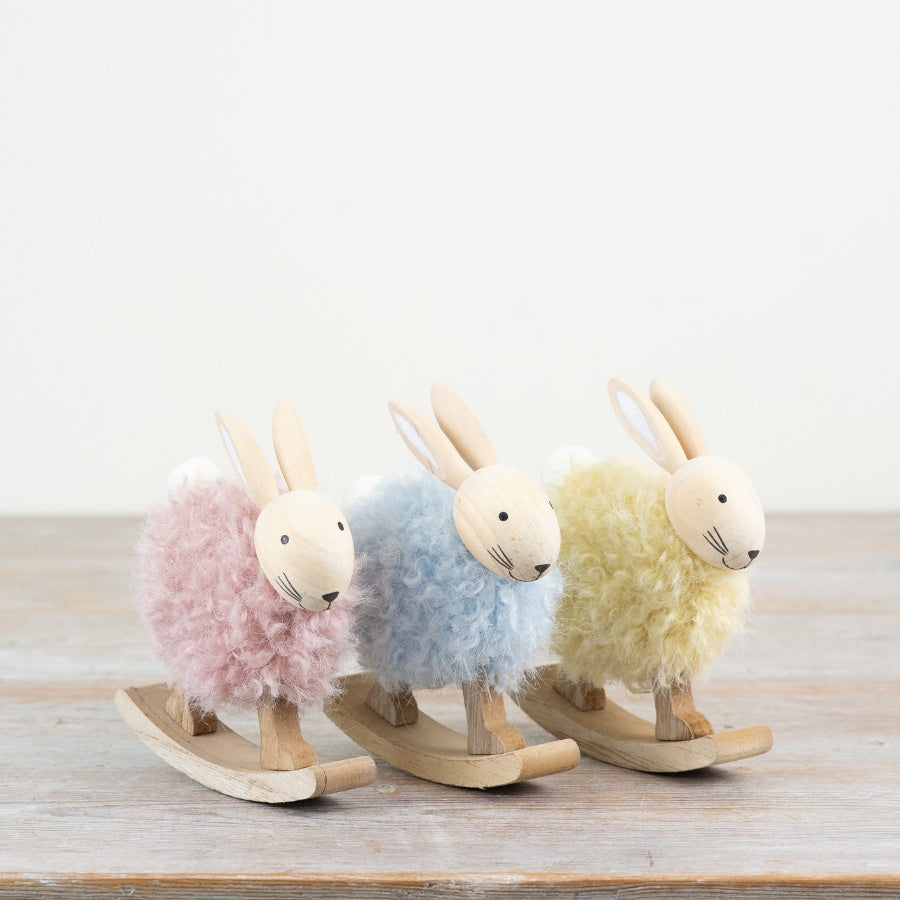 Set of 3 Pastel Rabbit Ornaments 13cm – Wool Bunny Decor with Pompom Tail, Cute Spring Easter Home Accent